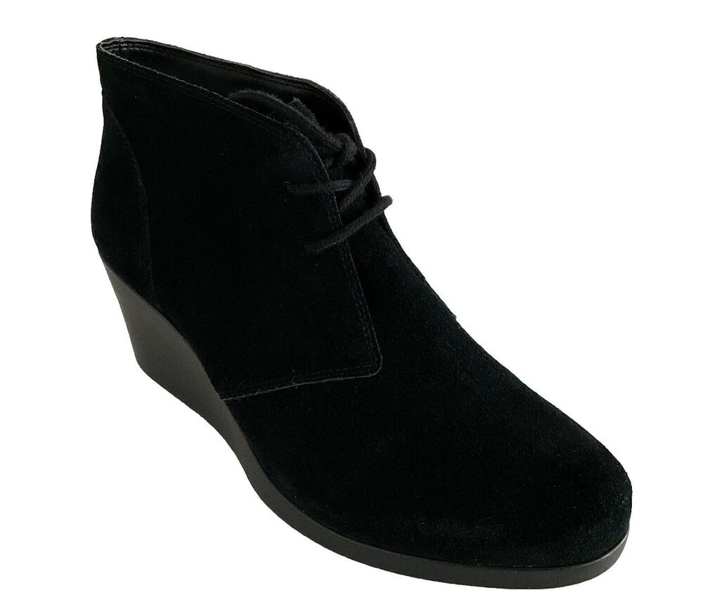 CROCS Suede Leigh Bootie Lace-up Wedge Comfort Casual Black 9.5